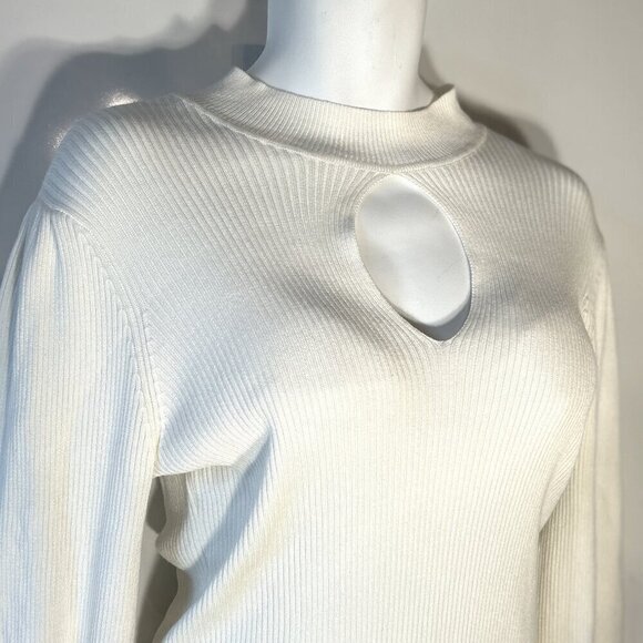Boston Proper SZL Ivory Viscose Mock Neck Ribbed Sweater Minimalist Classic Chic - Picture 7 of 12
